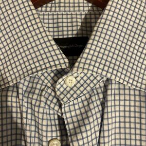 Ermenegildo Zegna Luxury Checkered Dress Shirt 16/41 100% Cotton Made In Turkey
